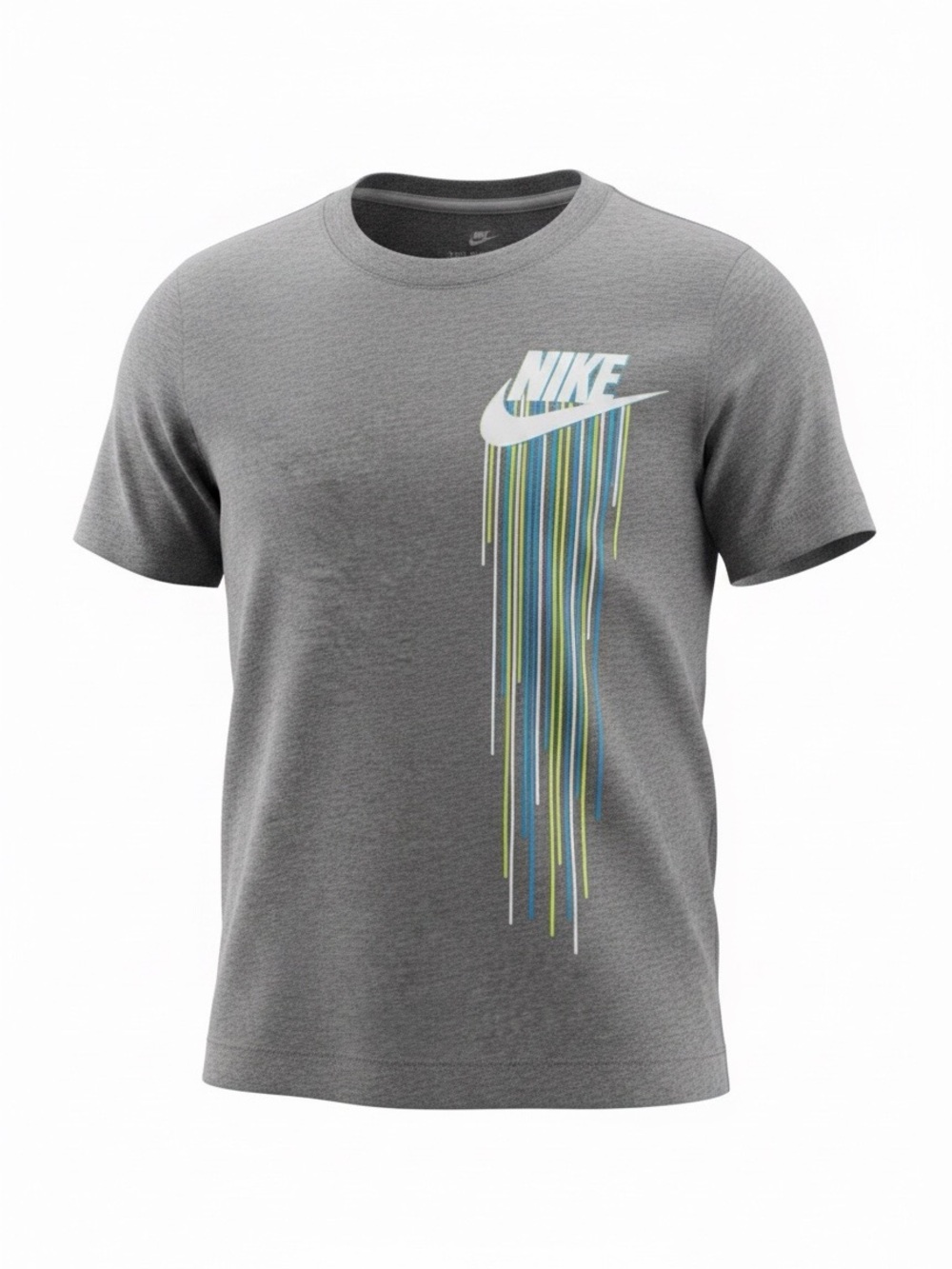 Nike Gray Tee with Neon Yellow & Blue Drip Logo